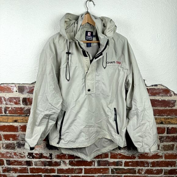 Vintage Chaps Ralph Lauren Jacket Large Tan Hooded Windbreaker Pullover Russia - Picture 1 of 7